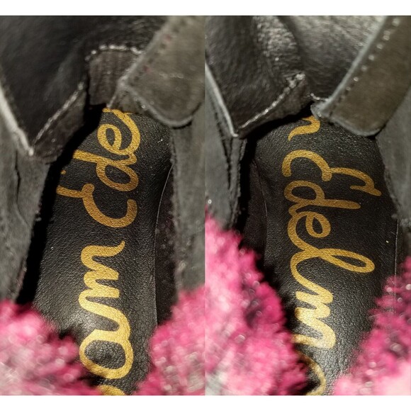 SAM EDELMAN Women's Black Suede Bowen Fashion Boots Sz 7 37 Dk Red Faux Fur Cuff - Picture 9 of 14